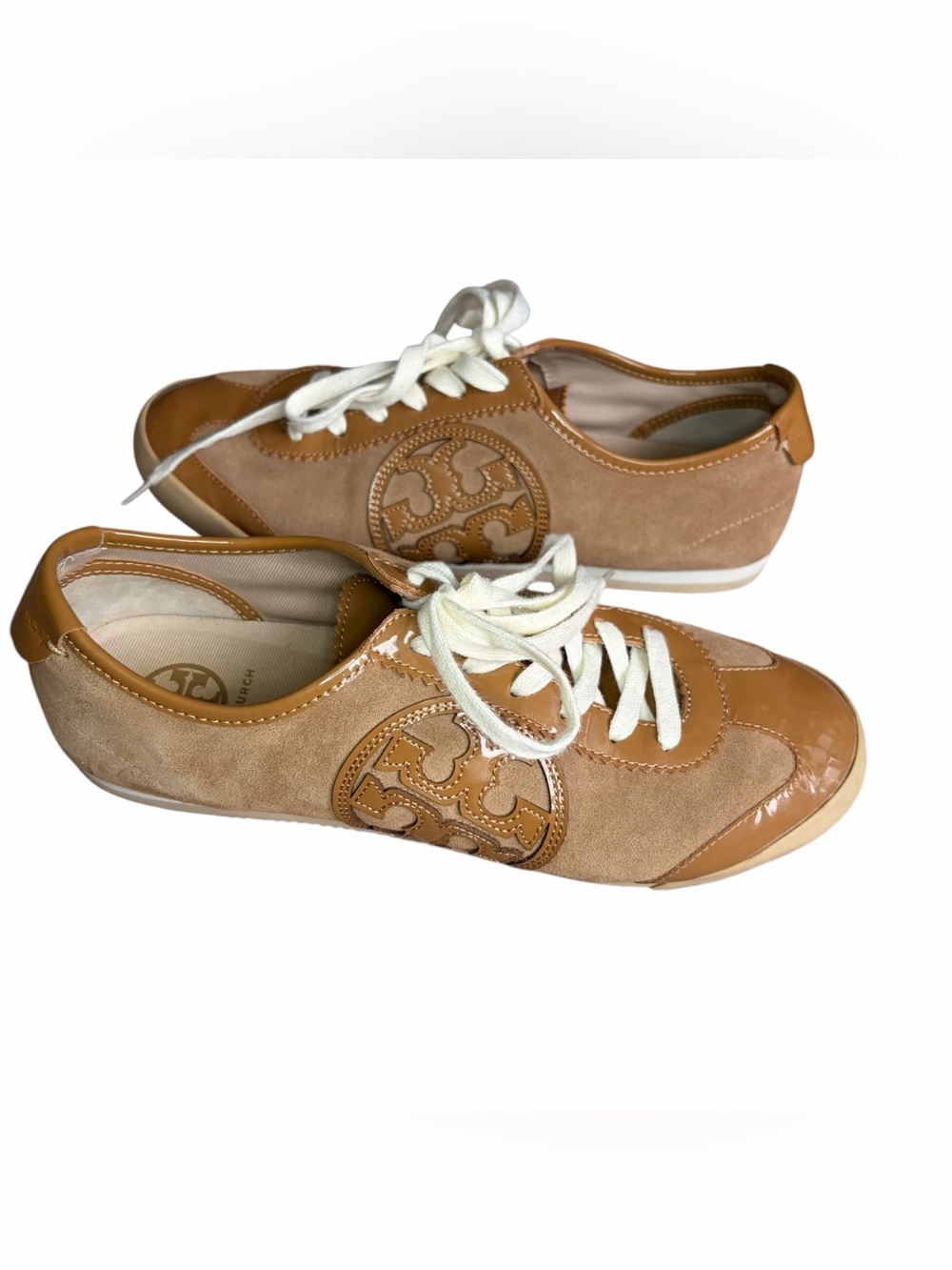 Tory Burch Murphy Fashion sneakers brown  Tan suede leather logo size 9.5